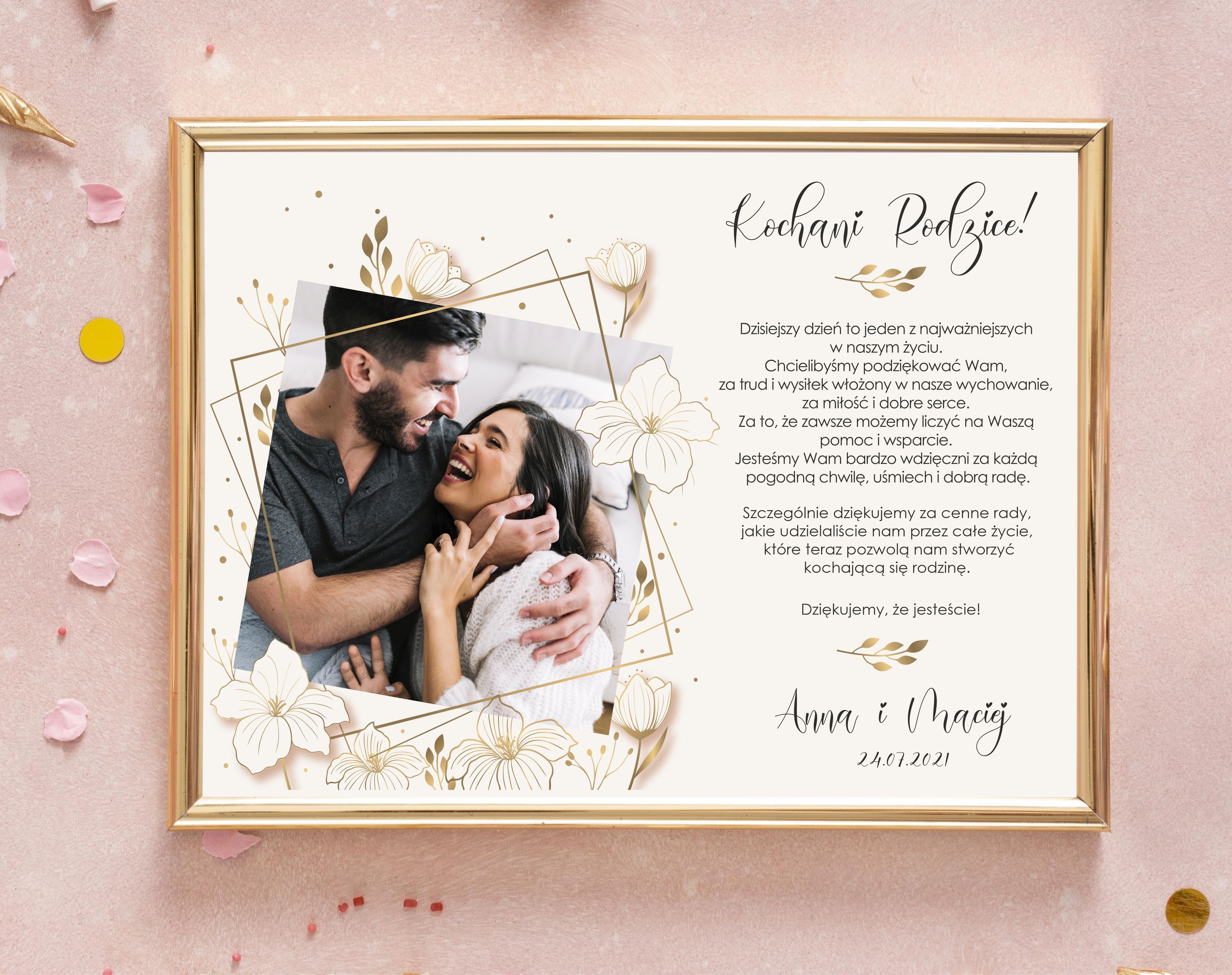 Podziękowanie dla rodziców personalizowane zdjęcie w ramce A4 prezent
